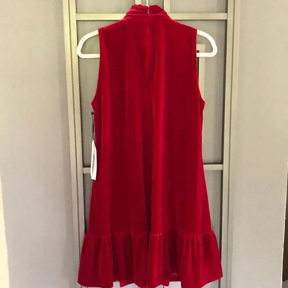 NWT Calvin Klein red velvet sleeveless dress with ruffle size 10 - Picture 4 of 5